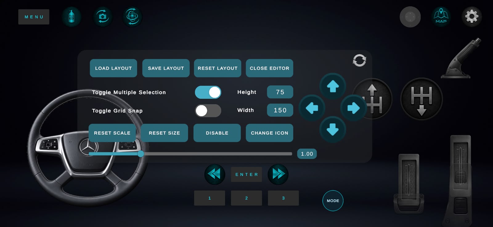 The Virtual Steering layout editor with the Change Icon button
